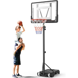 Баскетбольний кошик для вулиці, дитячий, регульована висота 150-210 см, стійка з міцною задня стінкою 80x60 см, збільшена база та колеса, чорний