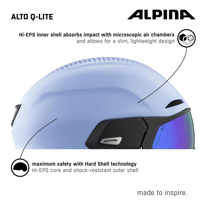 Гірськолижний шолом Alpina Alto Q-Lite з посиленим захистом, ударопоглинаючий, з контрастним візором, для дорослих, фіолетово-чорний, матовий, розмір 55-59 см