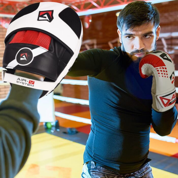 Боксерські рукавички Pratzen Rex Leder: рукавички для ударів, захисні подушки, тренування з самооборони, кікбоксинг, таеквондо, муай-тай (біло-чорні)