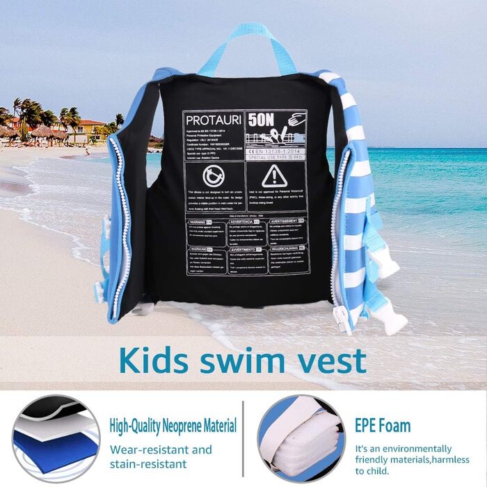 Дитяча куртка для плавання PROTAURI з неопрену, 2-9 років, 50N