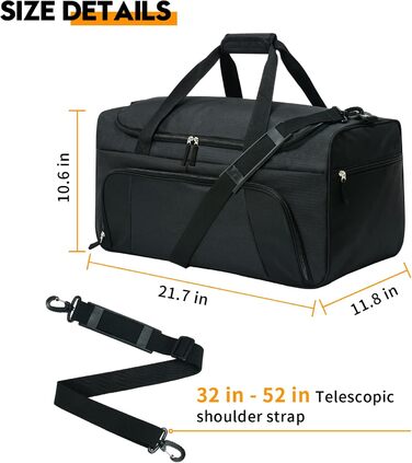 Спортивна сумка 42 л для жінок і чоловіків, дорожня сумка Weekender Carry-On, тренувальна сумка для спортзалу, чорна