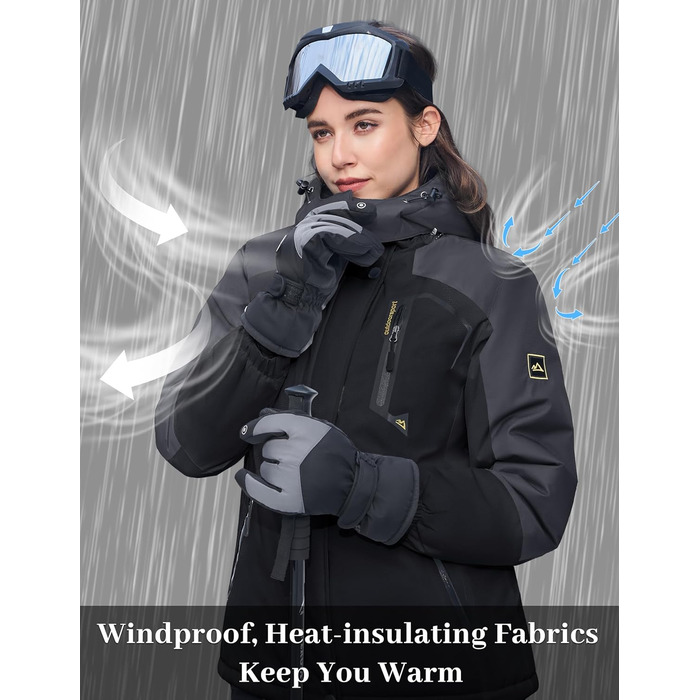 Жіноча зимова куртка Magcomen з флісовою підкладкою: парка, пуховик, для сноуборду, водонепроникна, вітрозахисна (XXL, чорний/сірий)