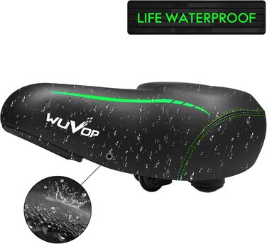 Широке велосипедне сідло Oversized для жінок та чоловіків. Комфортне, водонепроникне сідло з світловідбивальною смугою. Підходить для Peloton, фітнес-велосипедів, круїзерів та міських велосипедів. Чорний / білий (чорний / зелений)
