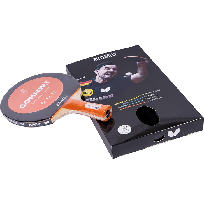 Настільний тенісний ракетка BUTTERFLY Comfort для початківців і профі, ITTF, чорний/червоний, зчеплення, для змагань
