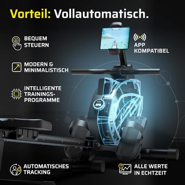 Гребний тренажер SportPlus для дому, складаний, з тихою магнітною системою гальмування, комп'ютер для тренувань, фітнес-обладнання для дому, Indoor гребний тренажер, сумісний з додатком (Premium)