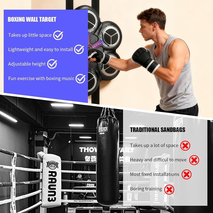 Музична боксерська машина для тренувань: Bluetooth, світлові ефекти, 3 режими, підрахунок ударів (81353)