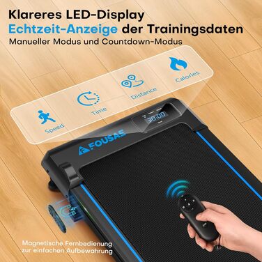 Walking Pad FOUSAE: Бігова доріжка для дому з регулюванням нахилу до 9%, потужність 2.5HP, LED-дисплей, керування з пульта та через додаток, подвійне амортизація, до 150 кг