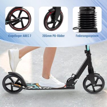 Самокат Leogreen Cityroller 205 мм, алюмінієвий, складаний, регульований, для дорослих і підлітків, до 100 кг, PU колеса, зі стійкою