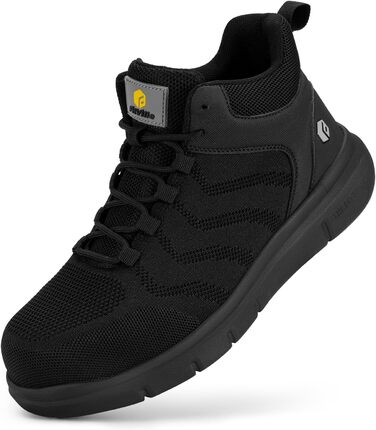 Черевики безпеки FitVille для чоловіків, X-широкі, з металевим носком, легкі, дихаючі, антипрокольні, протиковзкі, чорні, 47 EU