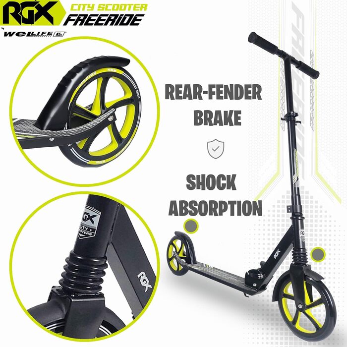 Самокат WeLLIFE Freeride RGX з великими колесами 200 мм, передньою амортизацією, для дорослих і дітей, міський складаний скутер