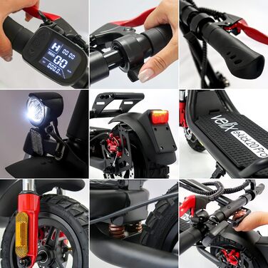 Електросамокат velix E-Kick 20 Pro з ABE, дорожнє схвалення, 60 км запас ходу, 10'' надувні колеса, для дорослих до 120 кг, змінний акумулятор, регульоване кермо, повна амортизація, LED-фара