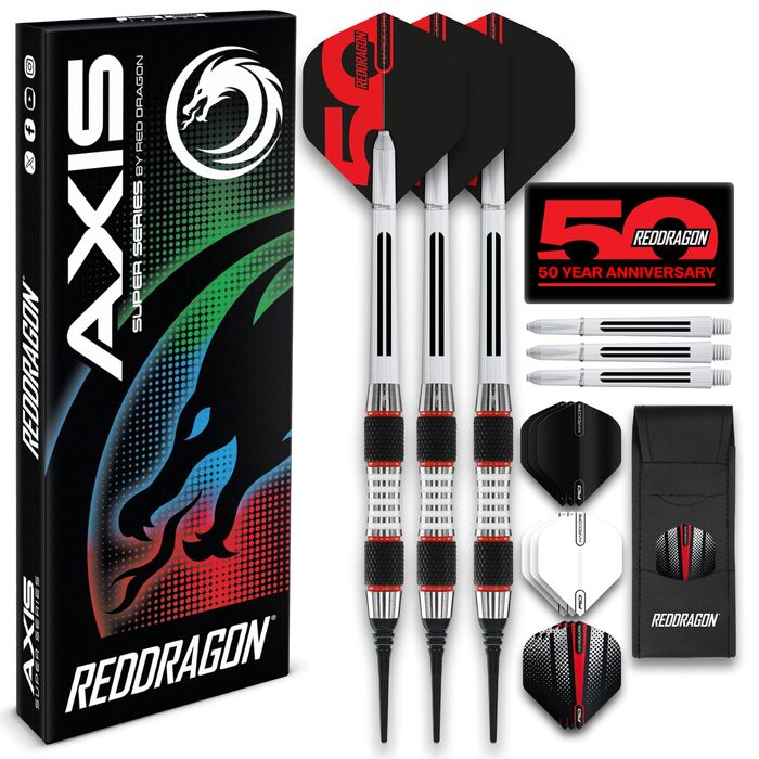 Дарти RED DRAGON Axis Softip 18/20g Tungsten - комплект (стрілки, пір'я, дротики, кейс)