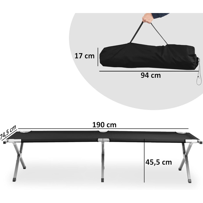 Ліжко похідне CampFeuer (до 180 кг) 190x74.5x45.5 см: шезлонг, лежак для кемпінгу, саду, пляжу, риболовлі з сумкою