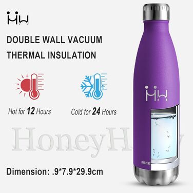 Термопляшка HoneyHolly 750 мл з нержавіючої сталі - спортивна, BPA-Free, для фітнесу, вело, з вуглекислим газом, темно-фіолетова