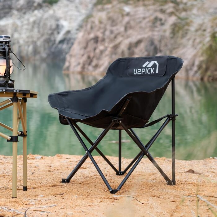 Складний стілець U2PICK для кемпінгу: легкий, міцний, з кишенькою та тримачем для напоїв (чорний)