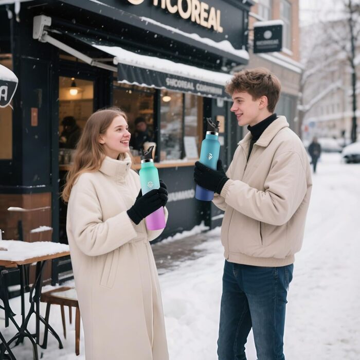 Термофляшка 1000 мл, не містить BPA, з нержавіючої сталі, подвійні стінки, ізольована, з трубочкою, для газованої води (зелений & фіолетовий)
