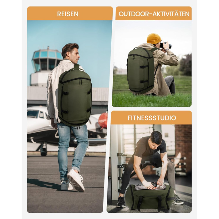 Спортивна сумка LOVEVOOK для чоловіків з відділенням для взуття, 65L, 52x45x28 см, Duffel Bag, для подорожей та спортзалу, темно-зелена