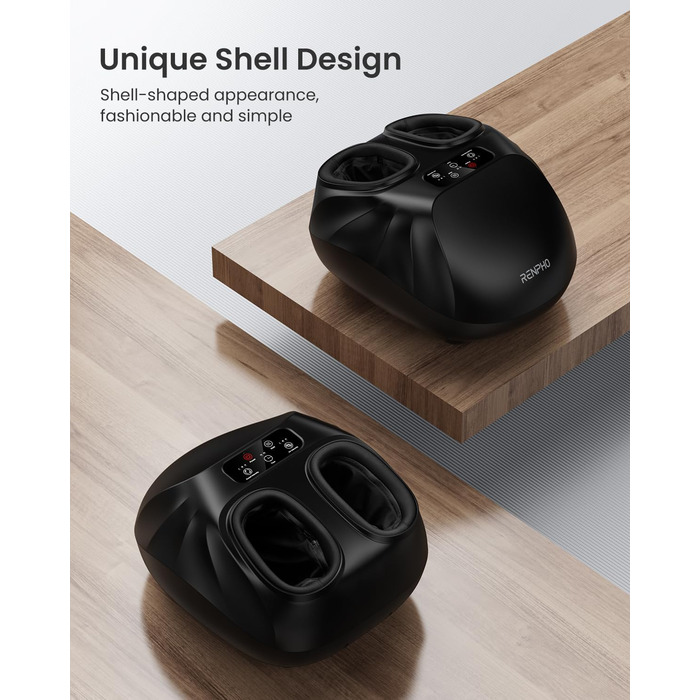 Масажер для ніг RENPHO з підсвічуванням, Shiatsu, нагрів, пульт, для чоловічих ніг до 48 розміру ЄС, чорний 069R