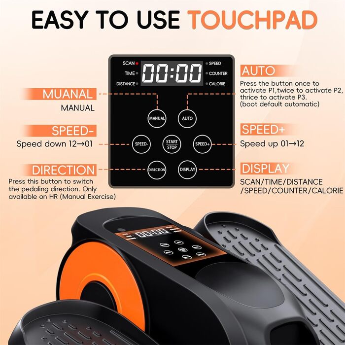 Morelax Mini Ellipsentrainer: компактний електричний тренажер для дому з пульт дистанційного керування, дисплеєм та неслизьким покриттям. Чорний колір