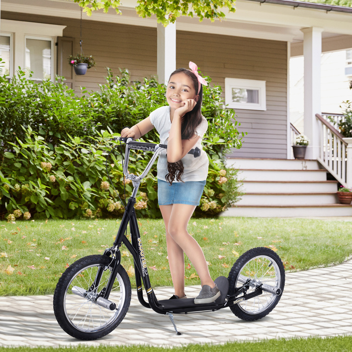Дитячий самокат HOMCOM з пневматичними шинами Kickscooter Scooter Kick Scooter City Scooter для дітей Kickboard 16 дюймів від 5 років Регульований по висоті чорний | Аосом