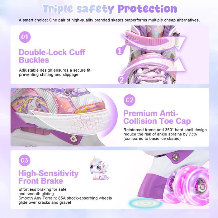 Ролики для дівчаток та хлопчиків, ролики для дітей, регульовані ролики з 8 світлодіодними колесами, розміри S (EU28-31), фіолетові