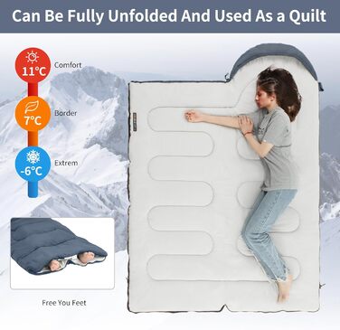 Спальний мішок Naturehike з капюшоном, ковдровий, для кемпінгу, легкий та зручний, ідеальний для подорожей та активного відпочинку на природі, Marineblau-rechts (11°C)