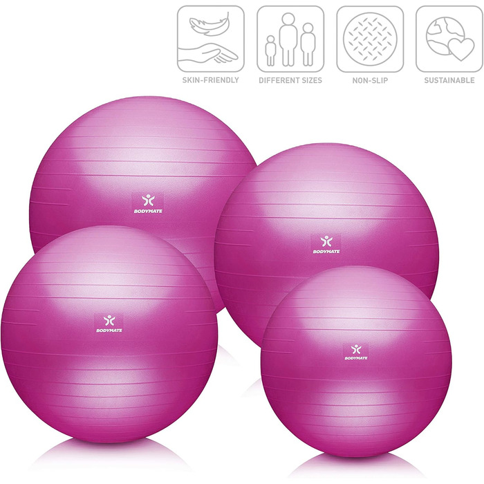 Фітбол BODYMATE 55 см: для фітнесу, йоги, тренувань спини та офісу (з насосом та E-book)