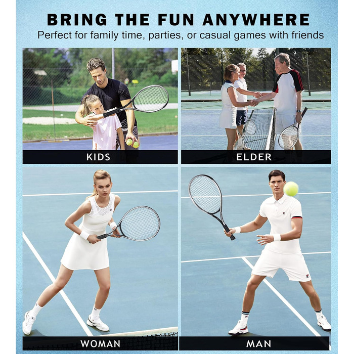 Набір тенісних ракеток 2 шт. для сім'ї та початківців, 27 дюймів, для гри на відкритому повітрі