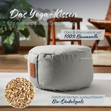 Йога болстер rundes 30x15 см з бавовняним чохлом | Наповнений органічною лузгою пшениці або органічною лузгою гречки | Йога подушка для Інь-йоги та медитації, сірий колір