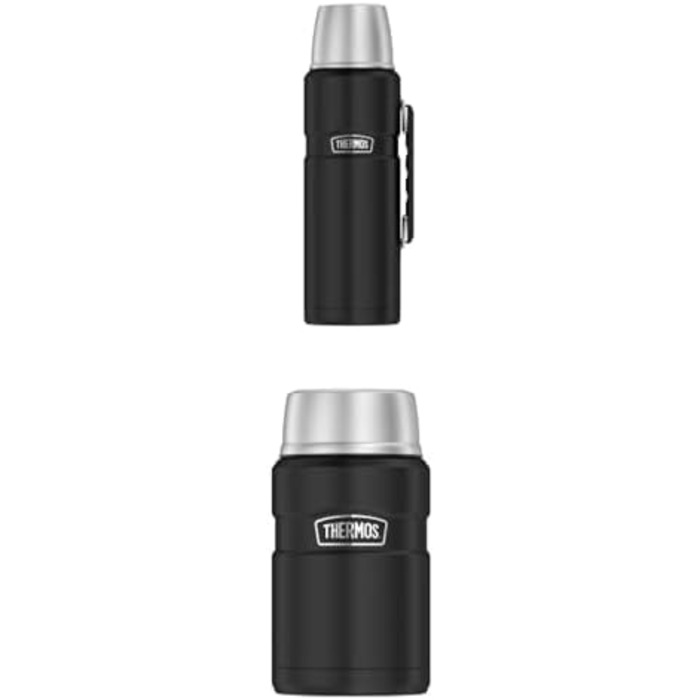 Термос для напоїв THERMOS Stainless King 1,2 л чорний матовий, 24 год гаряче/холодне + харчовий контейнер THERMOS Stainless King 0,71 л чорний матовий з ложкою, 14 год гаряче/24 год холодне