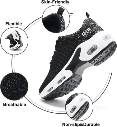 Жіночі кросівки для бігу з підтримкою склепіння стопи, повітряна подушка, комфортні снікерси, чорно-білі, 38.5 EU