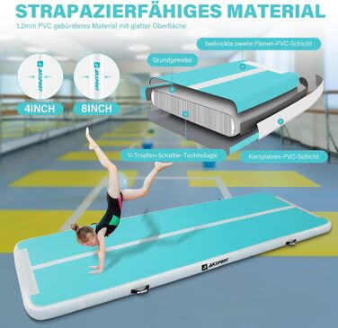 Гімнастичний надувний мат AKSPORT Air Matte Track 3/4/5/6 м, 10/20 см, з насосом для дому, тренувань, залу, чірлідингу