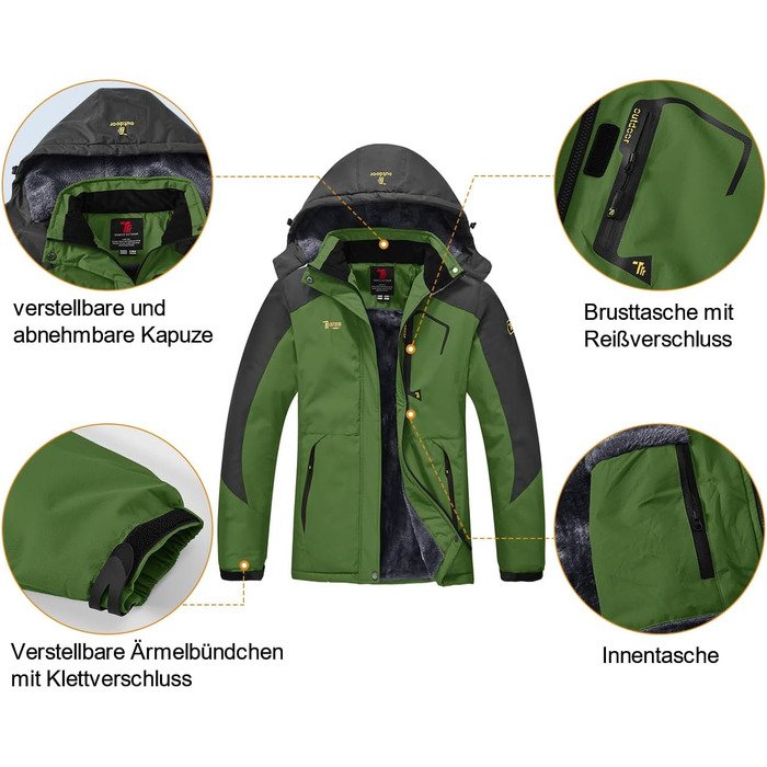 Жіноча зимова куртка YSENTO: водонепроникна, софтшелл, флісова, функціональна з капюшоном, білий (S, зелений)