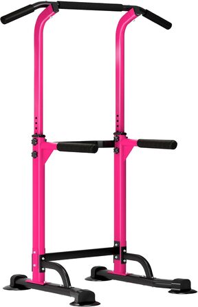 SDHYL Комплекс для тренувань Power Tower: турнік, бруси для віджимань, петлі для підтягувань, регульована висота, тренажер для пресу та спини. Підходить для початківців та професіоналів. Рожевий/Чорний