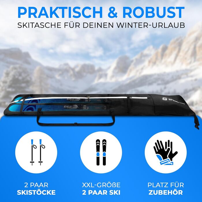 Чохол для лиж STYNGARD Kitzbühel (2 пари, до 200 см) - чорний, водонепроникний