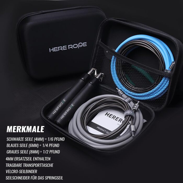 Стрибкове канат Hererope 3-в-1 з регульованою вагою, 360° обертання, ергономічна ручка, чорний