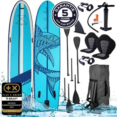 Надувна SUP-дошка BRAST Family XXL 370x87x15 см, комплект для сім'ї до 210 кг, з аксесуарами: 2 каяк-сидіння, 2 педалі, 2 весла, насос, рюкзак