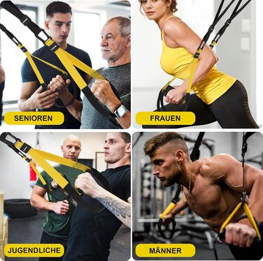 Слінг-тренажер для дому: комплект для тренувань всього тіла з кріпленням до дверей, регульованими ременями, ручками та сумкою – фітнес-обладнання для дому, жовтий