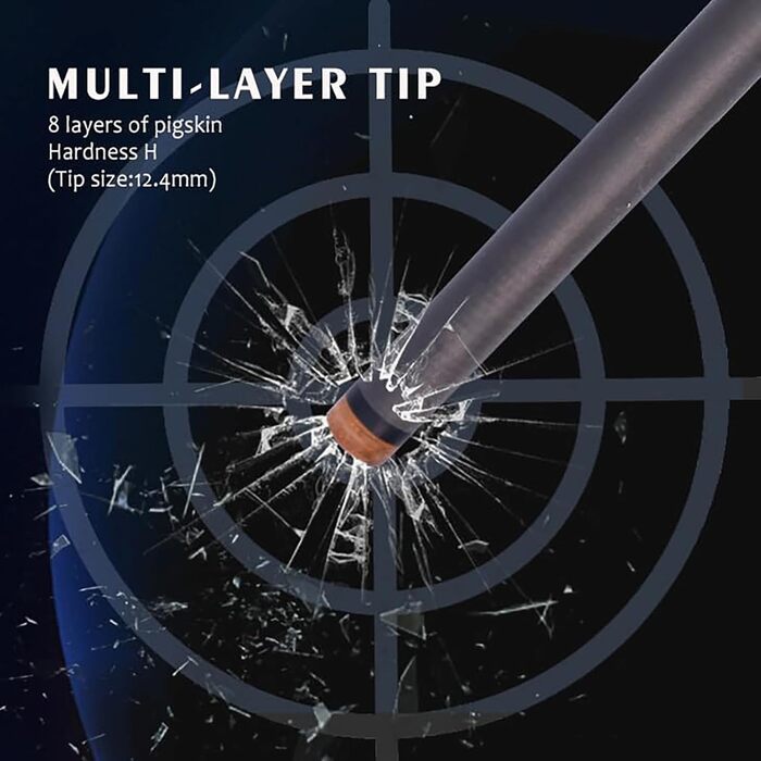 OKHEALING Професійний Більярдний Кіюк T700 з Карбону, 147 см, 12.4 мм, 8 зубців, для 8 та 9 куль