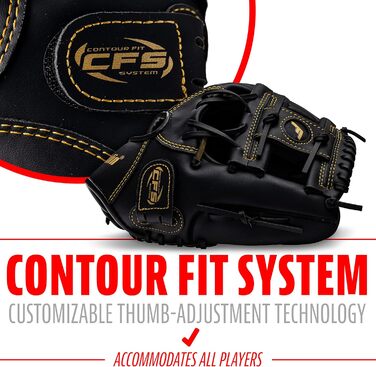 Рукавиця для бейсболу та софтболу Franklin Sports Field Master, права рука, 28 см (11 дюймів), чорно-золота