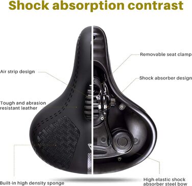 Зручний велосипедний сідло великого розміру з регулятором дощу та світловідбиваючими смугами для чоловіків/жінок, з амортизатором, сумісний з більшістю велосипедів