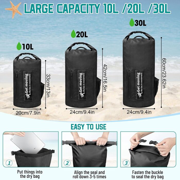 Водонепроникний мішок Dry Bag 20L RollTop: рюкзак, packsack, Seesack для каякінгу, рафтингу, риболовлі