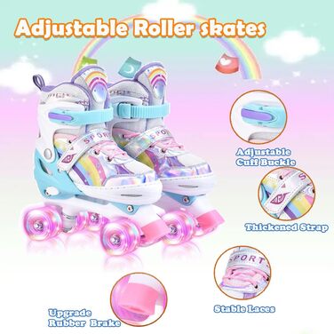 Дитячі ролики для дівчаток з регулюванням розміру, світлодіодні, для підлітків та початківців. Розміри 31-42, ролики. Ролики з регулюванням для дітей, кольори веселки