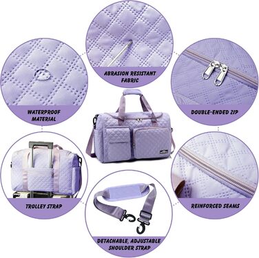 Спортивна сумка для жінок та чоловіків з відділенням для взуття та вологих речей, водонепроникна сумка для подорожей, йоги, фітнесу та плавання, колір: фіолетовий