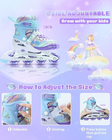 Дитячі ролики Inliner Sportneer з регульованим розміром 30-41, комплект з 6 захисниками та LED-підсвічуванням (фіолетовий)