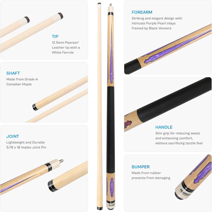 Більярдний кий Pearson Cues League Series з обмоткою Cool PZ, 2-х частинний (фіолетовий, 58 дюймів)