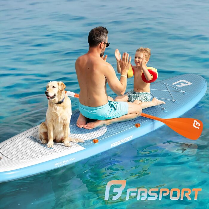 Надувний SUP-борд FBSPORT для дорослих та підлітків: комплект з насосом, веслом та аксесуарами (LightBlue)