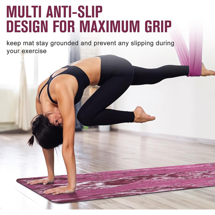 Килимок для йоги Marjar з неслизьким покриттям, фітнес-килимок для занять спортом, 183 x 61 x 0.6-1 см, фіолетовий