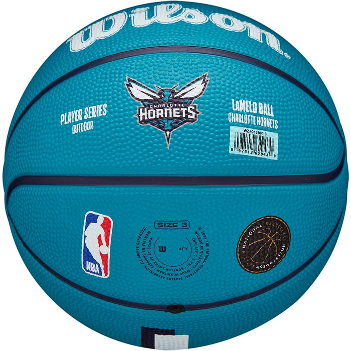 Баскетбольний м'яч Wilson NBA Player Icon для вулиці, розмір 7 (74,9 см) та міні-розмір 3, LaMelo Ball