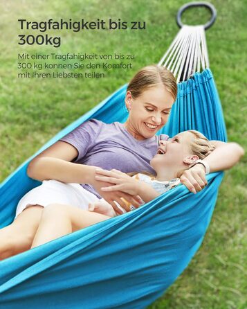 Гаммак SONGMICS 210x150 см, подвійний, 300 кг, для тераси, балкону, саду, кемпінгу, блакитний